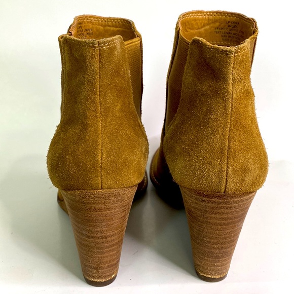 LUCKY BRAND Yamka Tan Suede Wedge Chelsea Stacked Heel Bootie Shoes Size 8 - Picture 6 of 13